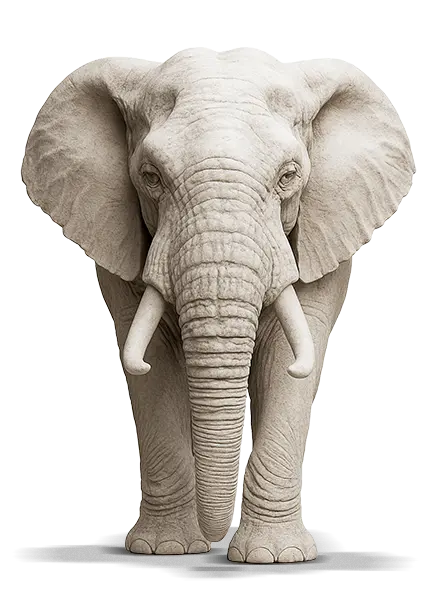 Elefante escultórico - símbolo de marca robusta ThinkAboutPlanet